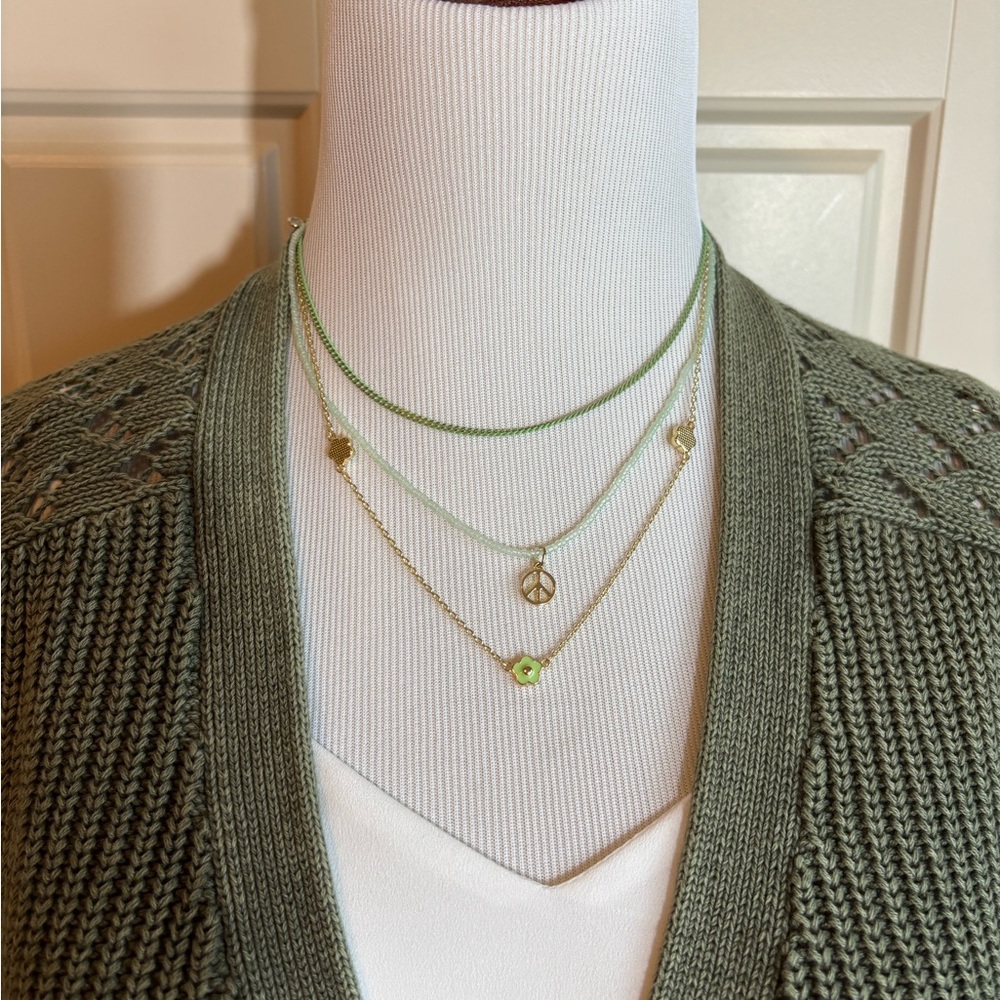Elegant Green and Gold Layered Necklace Set